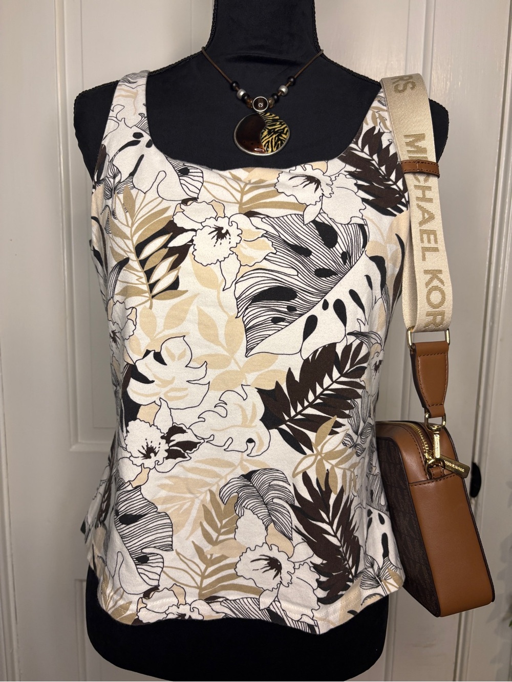 Karen Scott Cream and Brown Floral Camisole